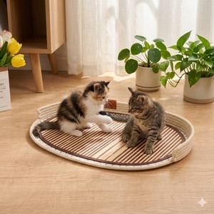 Pet <b>Mat</b> Oval Cotton Fill Four Seasons Dog Bed <b>Mat</b> Beige Khaki Yellow Blue Green Hand Washable - Product Image 2