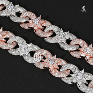 Catena Cubana di Lusso con Fiori, 18mm, in Ottone con Zirconi, Gioielli Hip Hop Bicolore, Catena Cubana Infinita - Product Image 4