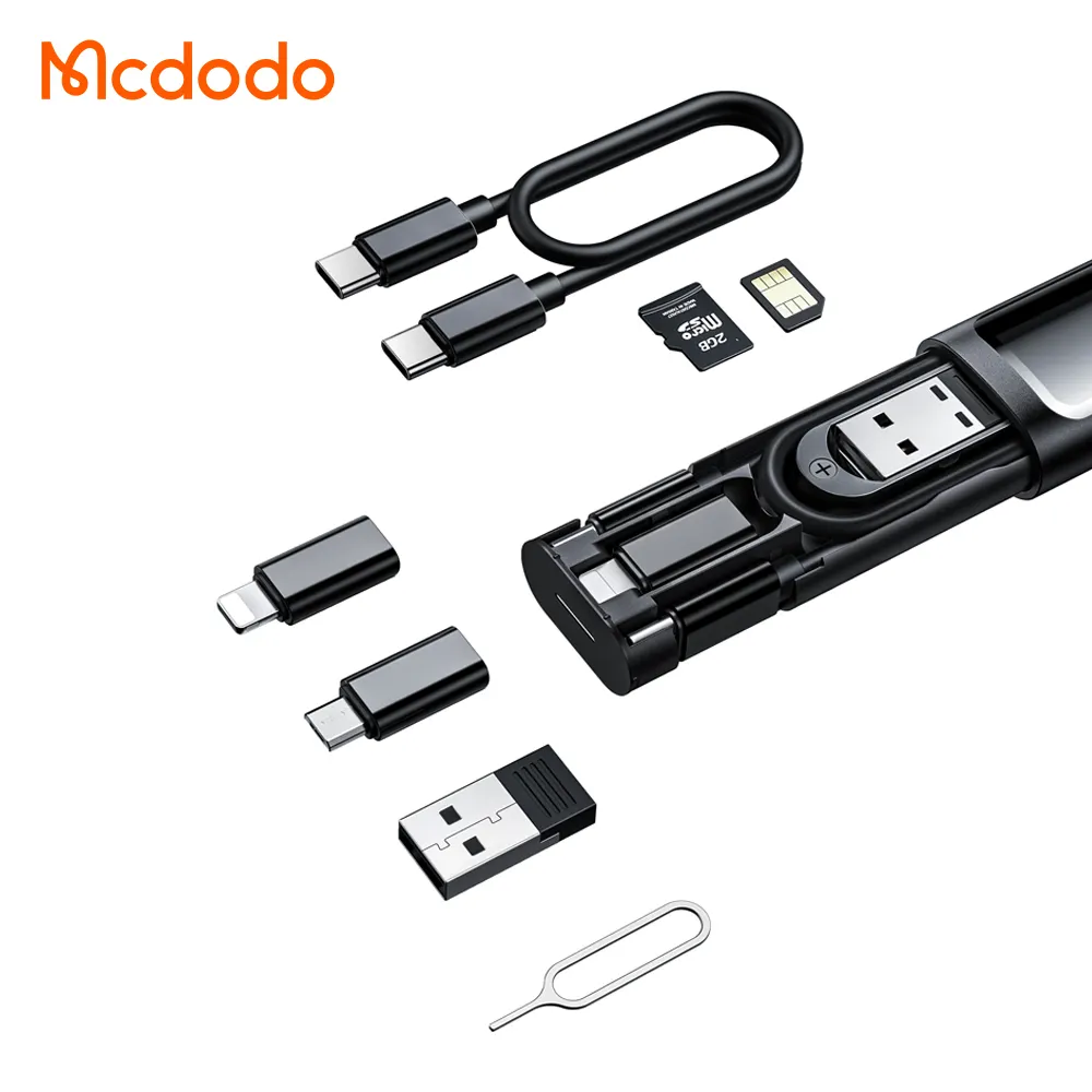 Cable USB y adaptador de conversión tipo C, conector USB de 60W, Micro iluminación, tarjeta SIM, ranura para tarjeta, caja de almacenamiento multifuncional