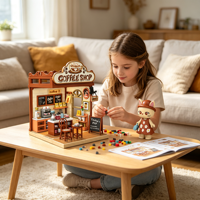 Kit de montage de mini-chambre DIY, micro-scène miniature avec figurines de chat, autocollants décoratifs, jouet éducatif de construction artisanale, cadeau