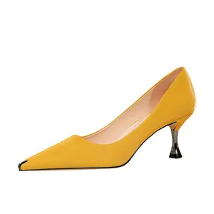 2128-1 BIGTREE Fashion Sederhana Wanita Sepatu Bertumit Tinggi Sepatu untuk Wanita Logam Sepatu dengan Menunjuk Jari Kaki 6CM Sepatu Hak Tinggi untuk Wanita