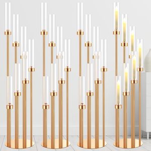 Romantic Gold Iron <strong>Candlestick</strong> <strong>Holder</strong> for Wedding Party or Hotel Table Decor Durable Silver Glass Road Guide Props - Product Image 2