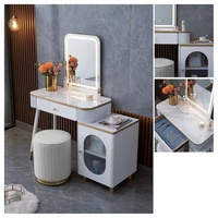 Ensemble de coiffeuse de luxe blanc avec LED et armoire latérale, certifié CE, pour chambre et hôtel (vente en gros)