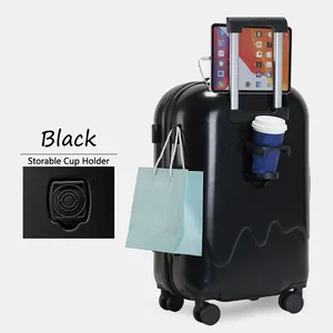 Macaroon Color 20in Travel Luggage With USB Charging Interfeace Design Hide Cup Holder Password Lock Suitcase Trolley Bag Safe