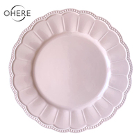 Assiettes à steak en céramique rose de haute qualité Ohere, motif floral en relief, 10,5 pouces, vaisselle en porcelaine pour la décoration de mariage, assiette à dîner