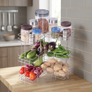 Estante de almacenamiento metálico de tres niveles para organización de alimentos en la cocina, apilable, diseño moderno, tipo vertical. - Product Image 6