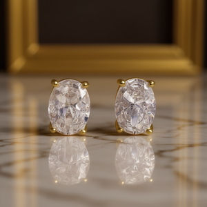 Orecchini con Diamanti Taglio Ovale in Rame Placcato Oro Colore G Naturale Stile Classico per Uso Quotidiano Femminile Modello E2287 - Product Image 2