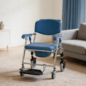 Chaise de transfert et de douche pliable portable en aluminium avec repose-pieds et siège de toilette pour <span class=keywords><strong>personnes</strong></span> <span class=keywords><strong>âgées</strong></span>, multifonction avec roues - Product Image 3
