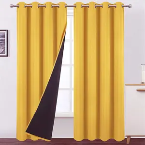 100% Blackout Curtains with Black Lining Thermal Insulated Room Darkening Curtains for Bedroom Living Room
