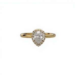 Anillo de compromiso solitario de diamante cultivado en laboratorio con corte de pera chapado en oro de 18K y 14K, con micro pavé de halo de diamantes redondos, banda de anillo clásica para mujer - Product Image 1