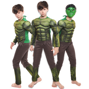 Disfraz de Hulk para niños, traje muscular, traje de fiesta de Halloween de los Vengadores, material de poliéster y algodón de spandex verde - Product Image 1
