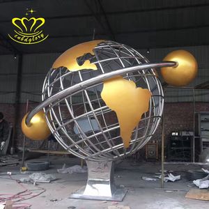 Ornamento de escultura de globo terráqueo de acero inoxidable para exteriores Artesanía de metal soldada a mano con tubo de acero <span class=keywords><strong>Corten</strong></span> - Product Image 6