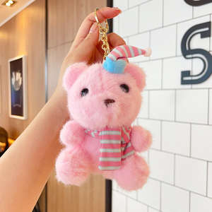 Lindo Llavero de Peluche de Oso <span class=keywords><strong>con</strong></span> Bufanda a Rayas y Mini Gorro de Dormir, Adorable Colgante de Dibujos Animados para Decoración Diaria - Product Image 6