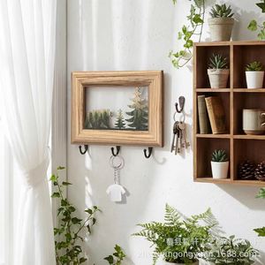 Wooden Photo Frame Wall <b>Hanger</b> With Hooks For Home Entryway <b>Key</b> Rack And Small Item Storage Rectangle Shape Wall Mounted Type - Product Image 1