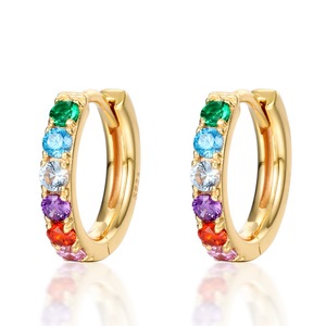 Boucles d'oreilles huggie en argent 925, bijou blanc en zircon, pavé arc-en-ciel, nouvelle collection - Product Image 1