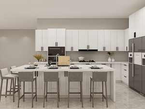 Gabinetes de Cocina Modernos en Forma de L, Puerta de Gabinete de Laca Blanca con Protector Contra Salpicaduras de Granito para Apartamento - Product Image 2