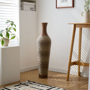 39.3 Inch Tall Hand-Woven PVC Rattan <b>Floor</b> <b>Vase</b> Brown Two-Tone Farmhouse Decorative <b>Vase</b> for Outdoor Living Room Decor - Product Image 2