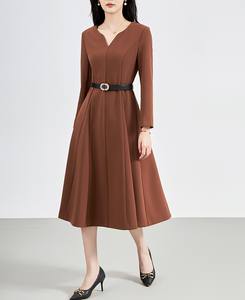 Bayan kokteyl elbise Vintage resmi iş elbiseleri 1950s kilise basit A-line pileli ofis elbise kemer - Product Image 3