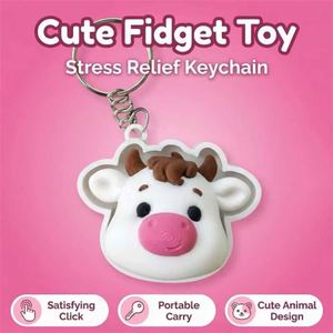 Nouveautés : Porte-clés anti-stress à clic en forme de vache mignonne imprimée en 3D, jouet de décompression pour enfants et adultes - Product Image 3
