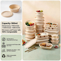Boîte à bento jetable en amidon de maïs, biodégradable, étanche, 900 ml, pour restaurant