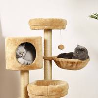 Grand arbre à chat pliable multi-niveaux en bois avec plateforme de saut en sisal, mobilier et maisonnette pour plusieurs chats