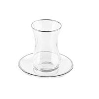 Ensemble de tasses et soucoupes en verre transparent personnalisables en gros, également disponibles en or ou en argent, pouvant servir de tasses à eau, à thé, à vin, à café, etc.