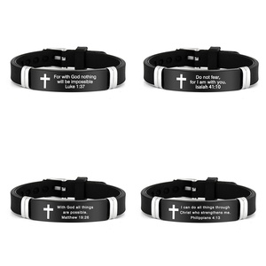Pulsera Deportiva/Casual Unisex <span class=keywords><strong>de</strong></span> Acero Inoxidable con Versículos Bíblicos Grabados, Regalo para Días Festivos - Product Image 1