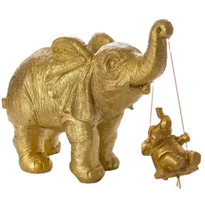 Toptancı altın salıncak fil hayvan dekorasyon reçine el sanatları masaüstü çalışma dekorasyon