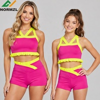 Tenue de sport pour enfants rose et jaune, ensemble crop top à volants et short color-block pour studio de danse