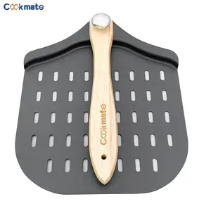 12 Zoll x 14 Zoll Pizza Peel Aluminium mit faltbarem Holzgriff für hausgemachte Pizza Turning Peel Perfo rated Shovel Pizza Paddle