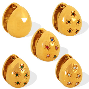 Teardrop Shaped Colored Diamond Stud Earrings <b>Star</b> Pattern Oval Geometry Party Fashion Women's Ear <b>Clips</b> Lightweight Luxury - Product Image 5