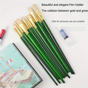 Lot de 6 pinceaux à poils durs en bois de bouleau vert, forme <span class=keywords><strong>noisette</strong></span>, pour peinture à l'huile et acrylique, fournitures d'art - Product Image 6