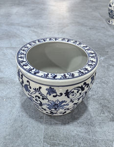 ヴィンテージブルー & ホワイトセラミックボウルプランター高品質青と白の磁器フラワーポット伝統的なパターンの魚のポット - Product Image 4
