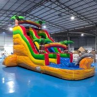 Toboggan aquatique gonflable commercial en PVC pour adultes, équipement de jeu souple d'extérieur, personnalisable OEM/ODM, motif palmier
