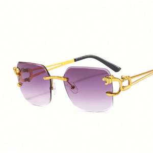 Lunettes de soleil carrées sans monture avec logo personnalisé, style vintage, pour hommes et femmes, verres dégradés, en alliage, protection UV400, tête de léopard - Product Image 5