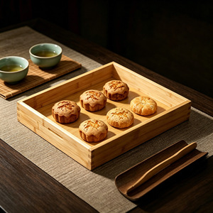 Plateau de service en bambou, bois naturel, multifonctionnel, pour thé, collations, pâtisserie, taille personnalisable, moulage monobloc - Product Image 2