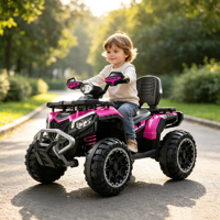 Quad électrique rose pour filles, véhicule tout-terrain en plastique à 4 roues avec suspension et pare-chocs avant, jouet d'extérieur