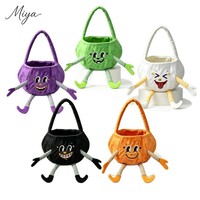 W01 Neue Fanny Cartoon 3D Kürbismann-Gesichtsdruck Plüschtaschen für Halloween-Geschenkkörbe Kinder-Halloween-Süßigkeitentaschen