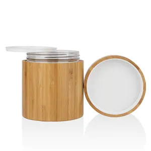 Frascos embrulhados em recipientes de cosméticos de bambu e embalagens de cosméticos ecológicos de 300ml, embalagens para cuidados com a pele