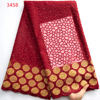 3458 Unique haut de gamme mariage perle Sequin maille broderie africaine Tulle dentelle tissu avec séquence pour Ghana Sénégal robe de soirée