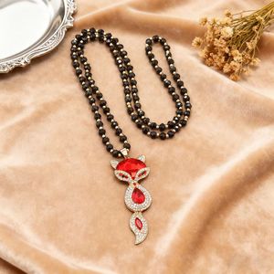 Fox Pendant Necklace Black Beaded Chain Red Animal Design Everyday Wear - Product Image 2