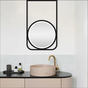 Cadre en métal creux circulaire suspendu avec réglage de la température de couleur tactile lumineux pour LED Infinity Hotels Mirror OEM