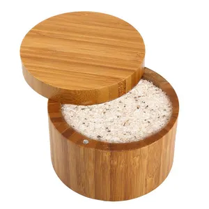 Новый тренд, кухонные аксессуары онлайн, Лидер продаж, экологически чистая деревянная круглая банка для хранения приправ, соляная коробка с крышкой