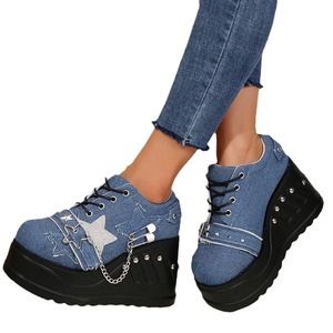 Novedad de Primavera: Zapatos Casuales de Lona con Plataforma y Cuña de Talla Grande para Mujer, con Suela Gruesa y Diseño de Estrella, Zapatos Planos Sexys - Product Image 5