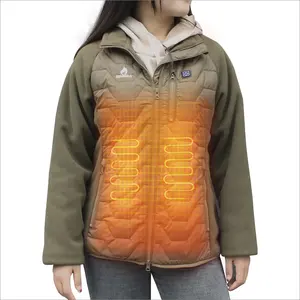 Beheizter Outdoor Damenfleece Mantel Winter lange Jacke 5 Wärmekissen gestrickt Kapuzenmantel Tarndruck Polyesterfutter Pelz