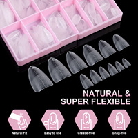 240 faux ongles en gel souple ultra-minces mats, courts, en forme d'amande, de cercueil ou de stiletto, avec lignes auxiliaires, sans trace, pour salon et DIY