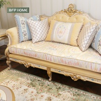 BFP HOME Furnitur Kayu Solid Gaya Mewah Prancis Sofa Kelas Atas Set Sofa Ruang Tamu Klasik dengan Cat Emas/Perak