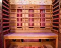 Sauna intérieur en bois à infrarouge lointain avec chauffage pour les pieds, en fibre de carbone et lumière rouge