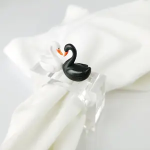 Amor swans anel de guardanapo branco e preto feito à mão, decoração, guardanapo