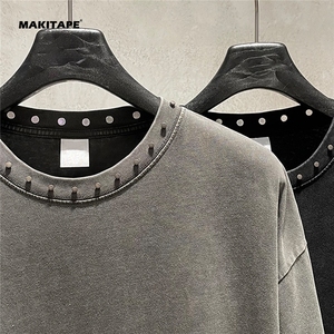 Camisetas Cortas de Alta Calidad para Hombre, Corte Cuadrado, Logotipo Personalizado, 100% Algodón Grueso, Lavado Vintage, Estilo Desgastado, Fabricante para Hombre - Product Image 1